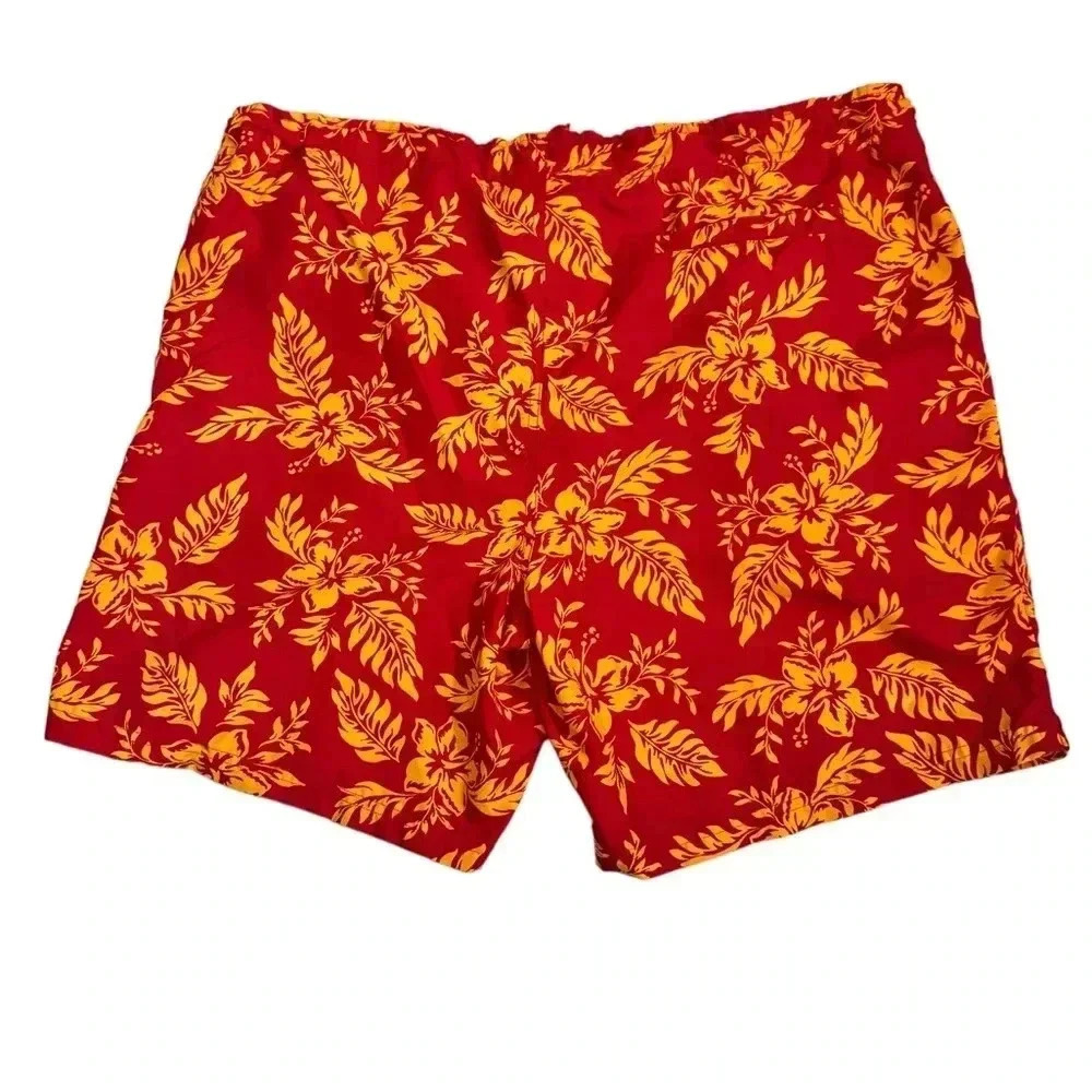Consensus Men's M Swim Trunks Hawaiian Red with Mesh Liner, Pockets - Picture 6 of 7
